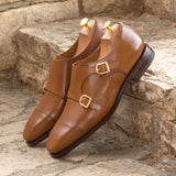 DapperFam Monaco in Cognac Men's Italian Leather Double Monk — Style 3734