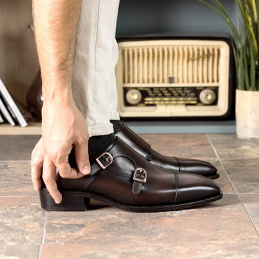 DapperFam Monaco in Dark Brown Men's Italian Leather Double Monk