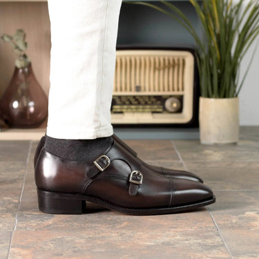 DapperFam Monaco in Dark Brown Men's Italian Leather Double Monk