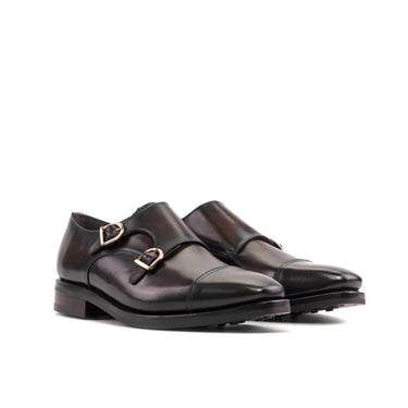 DapperFam Monaco in Dark Brown Men's Italian Leather Double Monk in Dark Brown