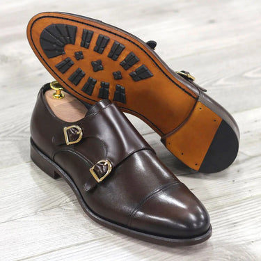 DapperFam Monaco in Dark Brown Men's Italian Leather Double Monk in Dark Brown