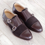 DapperFam Monaco in Dark Brown Men's Italian Leather & Lux Suede Double Monk in Dark Brown
