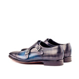 DapperFam Monaco in Denim / Grey Men's Hand-Painted Patina Double Monk