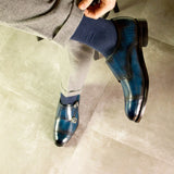 DapperFam Monaco in Denim Men's Hand-Painted Patina Double Monk