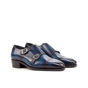 DapperFam Monaco in Denim Men's Hand-Painted Patina Double Monk in Denim