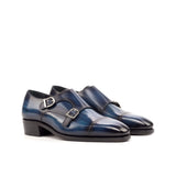 DapperFam Monaco in Denim Men's Hand-Painted Patina Double Monk — Style 4702