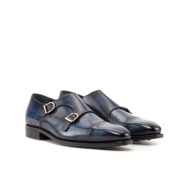 DapperFam Monaco in Denim Men's Hand-Painted Patina Double Monk in Denim