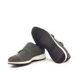 DapperFam Monaco in Grey / Black Men's Lux Suede Double Monk