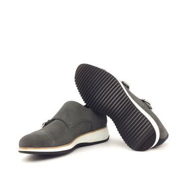 DapperFam Monaco in Grey / Black Men's Lux Suede Double Monk