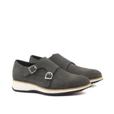 DapperFam Monaco in Grey / Black Men's Lux Suede Double Monk in Grey / Black