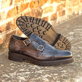 DapperFam Monaco in Grey Men's Hand-Painted Patina Double Monk