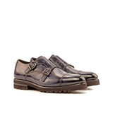 DapperFam Monaco in Grey Men's Hand-Painted Patina Double Monk in Grey