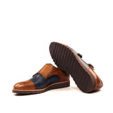 DapperFam Monaco in Med Brown / Navy Men's Italian Leather Double Monk
