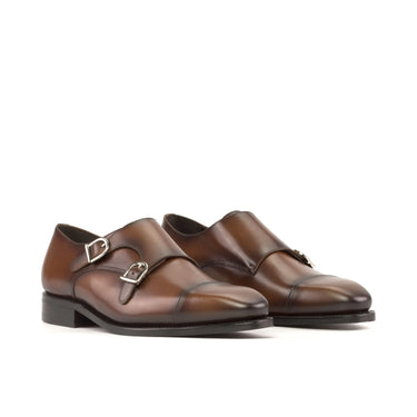 DapperFam Monaco in Med Brown Men's Italian Leather Double Monk in Med Brown