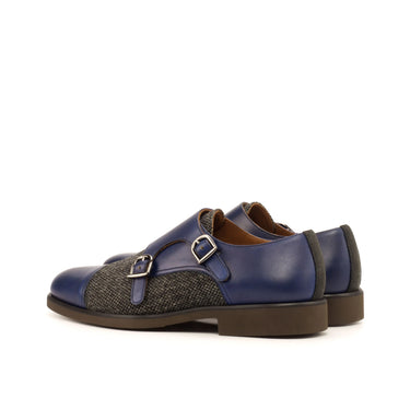 DapperFam Monaco in Navy / Nailhead / Grey Men's Sartorial & Lux Suede & Italian Leather Double Monk