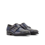 DapperFam Monaco in Navy Men's Italian Leather Double Monk