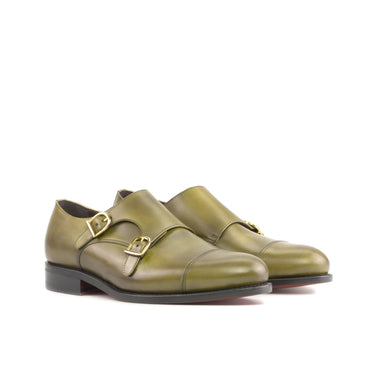 DapperFam Monaco in Olive Men's Italian Leather Double Monk in Olive