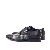 DapperFam Monaco in Plaid / Black Men's Sartorial & Italian Croco Embossed Leather Double Monk