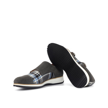 DapperFam Monaco in Plaid / Grey Men's Sartorial & Lux Suede Double Monk