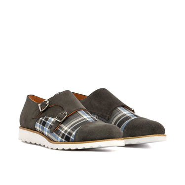DapperFam Monaco in Plaid / Grey Men's Sartorial & Lux Suede Double Monk in Plaid / Grey