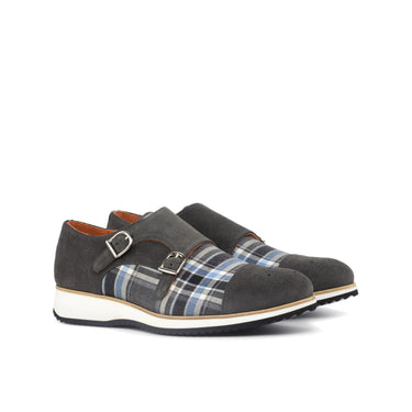 DapperFam Monaco in Plaid / Grey Men's Sartorial & Lux Suede Double Monk in Plaid / Grey