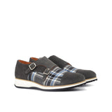 DapperFam Monaco in Plaid / Grey Men's Sartorial & Lux Suede Double Monk — Style 4414