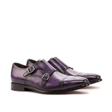 DapperFam Monaco in Purple Men's Hand-Painted Patina Double Monk — Style 3434