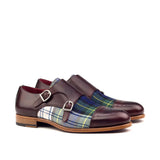 DapperFam Monaco in Tartan / Burgundy Men's Sartorial & Italian Leather Double Monk in Tartan / Burgundy