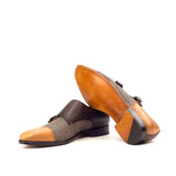 DapperFam Monaco in Tweed / Cognac / Dark Brown Men's Sartorial & Italian Leather Double Monk