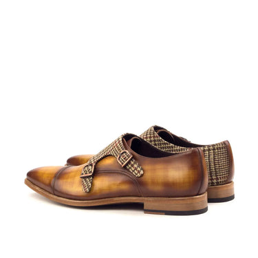 DapperFam Monaco in Tweed / Cognac Men's Sartorial & Hand-Painted Patina Double Monk