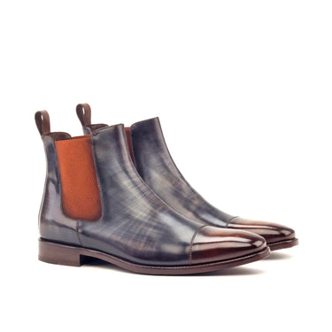 DapperFam Monza in Brown / Grey Men's Hand-Painted Patina Chelsea Boot in Brown / Grey
