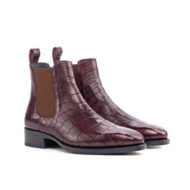 DapperFam Monza in Burgundy Men's Italian Croco Embossed Leather Chelsea Boot in Burgundy