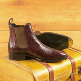 DapperFam Monza in Burgundy Men's Italian Croco Embossed Leather Chelsea Boot