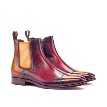 DapperFam Monza in Cognac / Burgundy Men's Hand-Painted Patina Chelsea Boot in Cognac / Burgundy