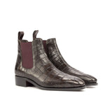 DapperFam Monza in Dark Brown / Burgundy Men's Italian Croco Embossed Leather Chelsea Boot — Style 4739