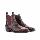 DapperFam Monza in Dark Brown / Burgundy Men's Italian Croco Embossed Leather Chelsea Boot — Style 4603