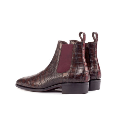 DapperFam Monza in Dark Brown / Burgundy Men's Italian Croco Embossed Leather Chelsea Boot