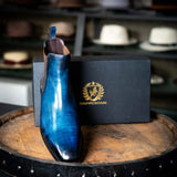 DapperFam Monza in Denim Men's Italian Leather Chelsea Boots