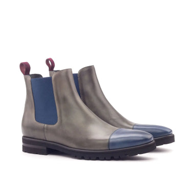 DapperFam Monza in Grey / Navy / Wine Men's Italian Leather & Italian Suede Chelsea Boot in Grey / Navy / Wine