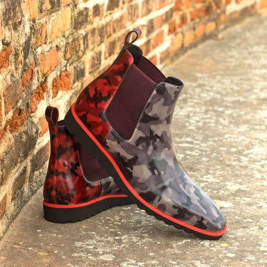 DapperFam Monza in Grey Camo / Burgundy Camo Men's Hand-Painted Patina Chelsea Boot in #color_
