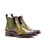 DapperFam Monza in Khaki Men's Hand-Painted Patina Chelsea Boot in Khaki