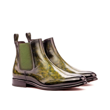DapperFam Monza in Khaki Men's Hand-Painted Patina Chelsea Boot in Khaki