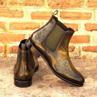 DapperFam Monza in Khaki Men's Hand-Painted Patina Chelsea Boot