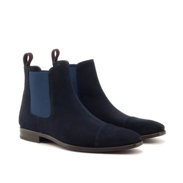 DapperFam Monza in Navy / Burgundy Men's Lux Suede Chelsea Boot in Navy / Burgundy