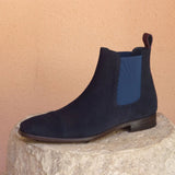 DapperFam Monza in Navy / Burgundy Men's Lux Suede Chelsea Boot