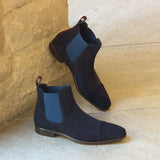 DapperFam Monza in Navy / Burgundy Men's Lux Suede Chelsea Boot