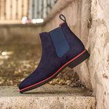 DapperFam Monza in Navy Men's Italian Suede Chelsea Boot