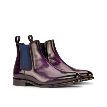 DapperFam Monza in Purple / Denim Men's Hand-Painted Patina Chelsea Boot in Purple / Denim #color_ Purple / Denim