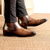 DapperFam Monza in Tobacco Men's Hand-Painted Patina Chelsea Boot