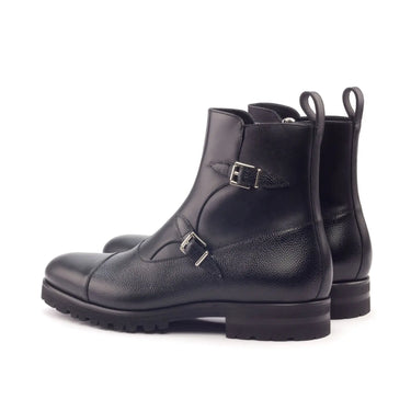 DapperFam Octavian in Black Men's Italian Leather & Italian Pebble Grain Leather Buckle Boot